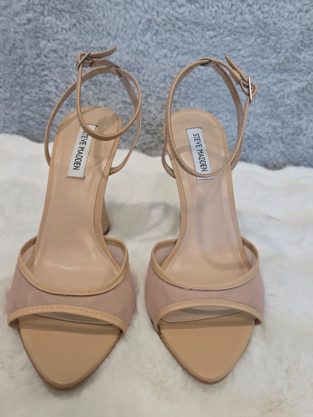 Steve Madden Beki Heeled Sandals Beige Mesh Classic Neutral Women's Size 10 NEW - Picture 10 of 10